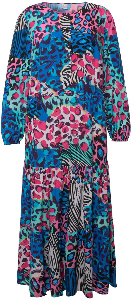 Angel of Style - Dames - Maxi-jurk gekleurd luipaardpatroon ronde hals - Koningsblauw - Maat 48