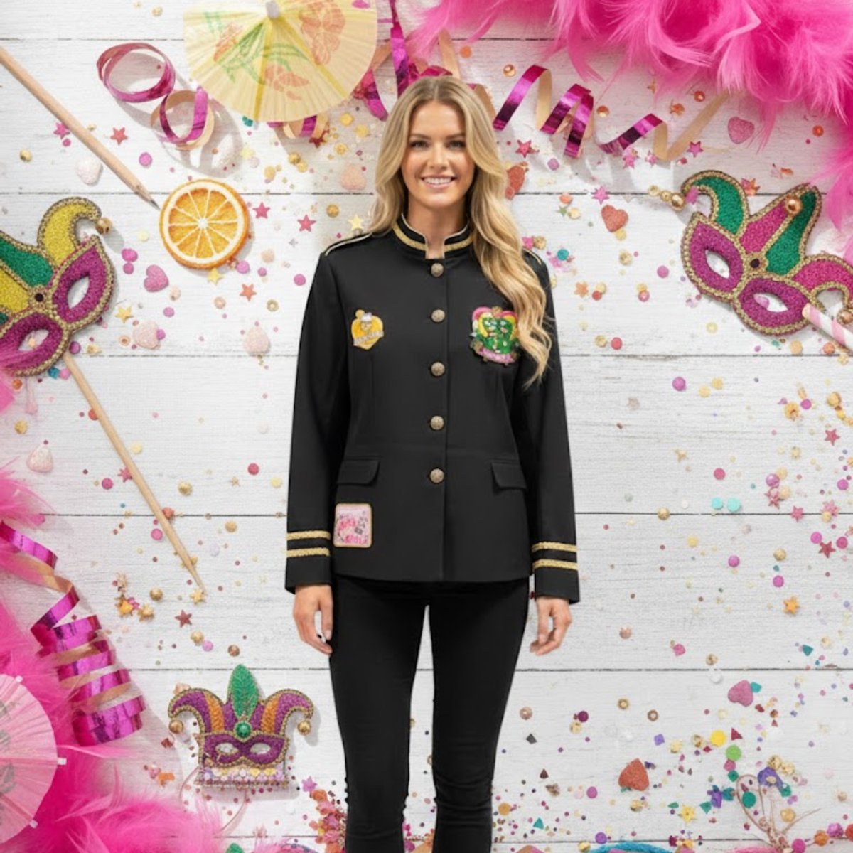 Oeteldonk Carnavalsjas Kort Zwart - Met Emblemen - Dames - Maat XXL