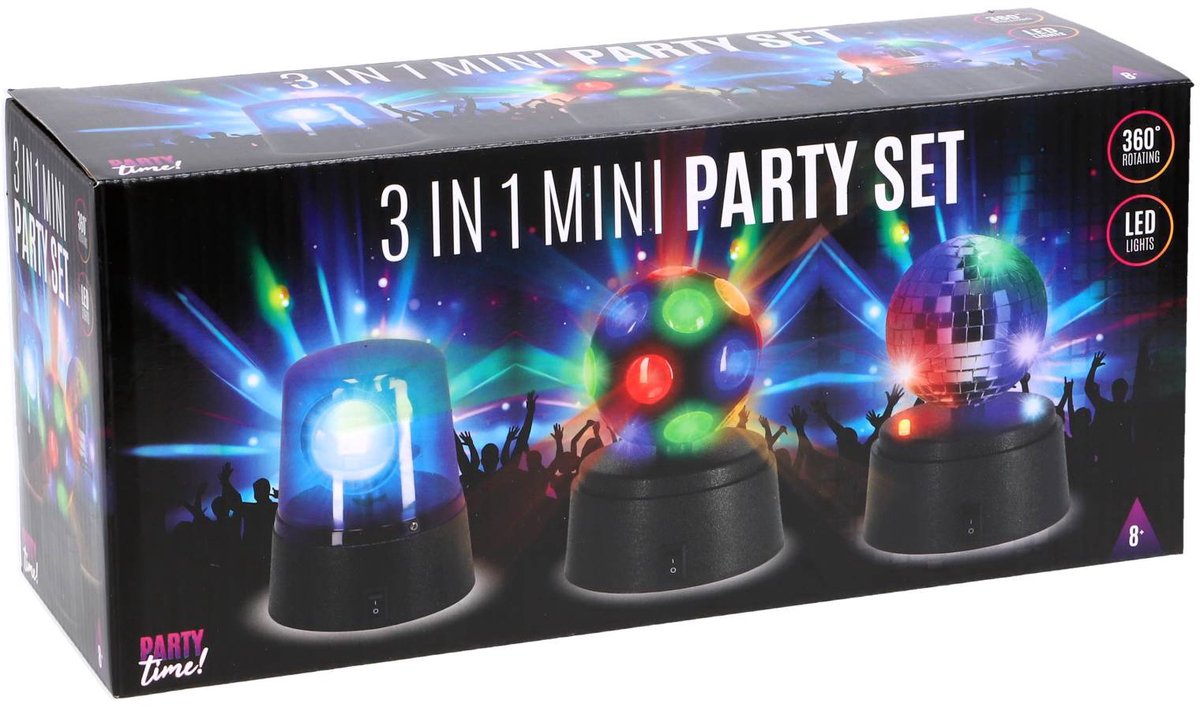Party Time disco licht set - Mini feestverlichting 3-delig - Multicolor.