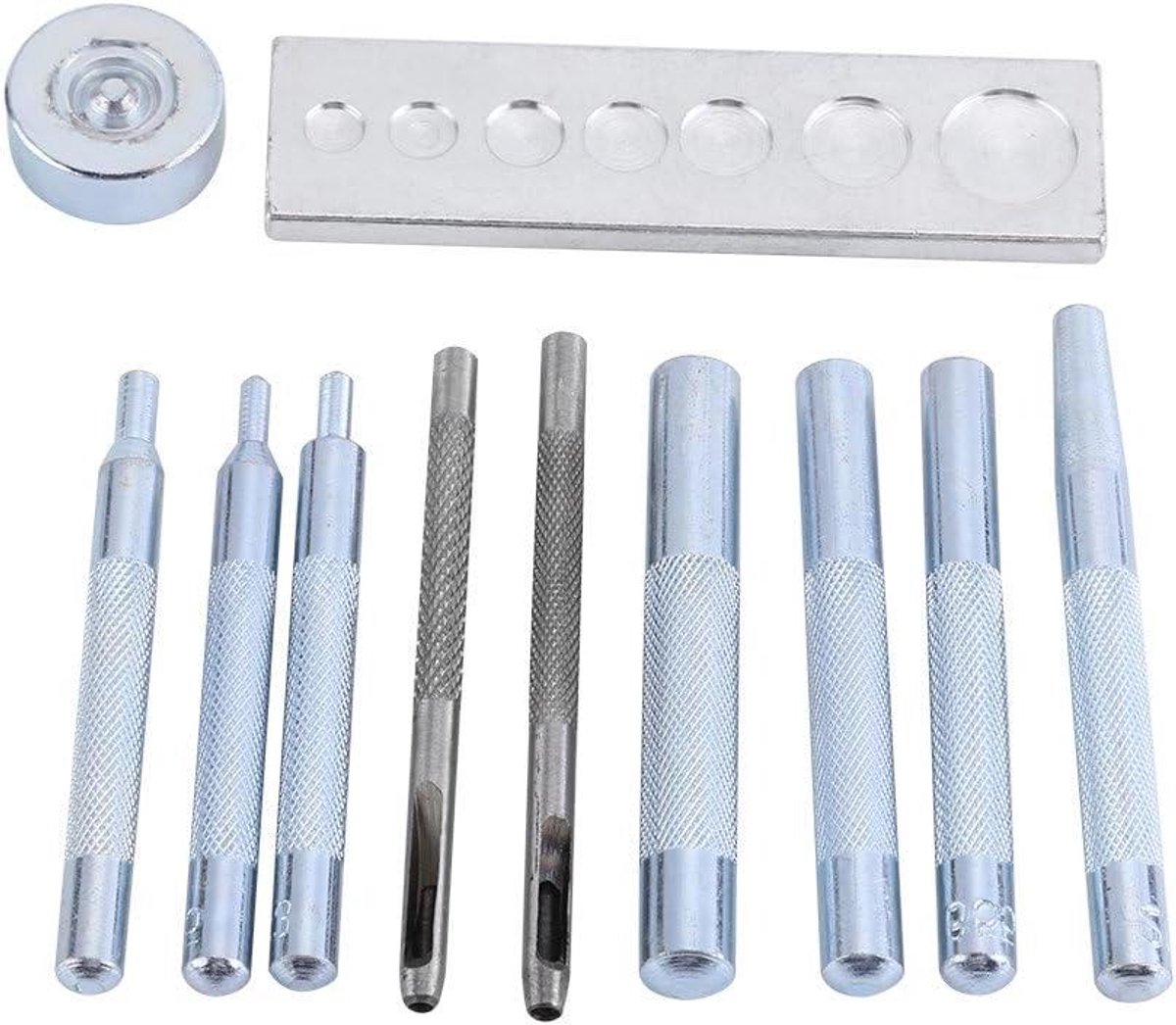11-delige set Rivet Setting Punch Die tools voor het bevestigen van drukknopen - Leer ambachtelijk gereedschap met perforators
