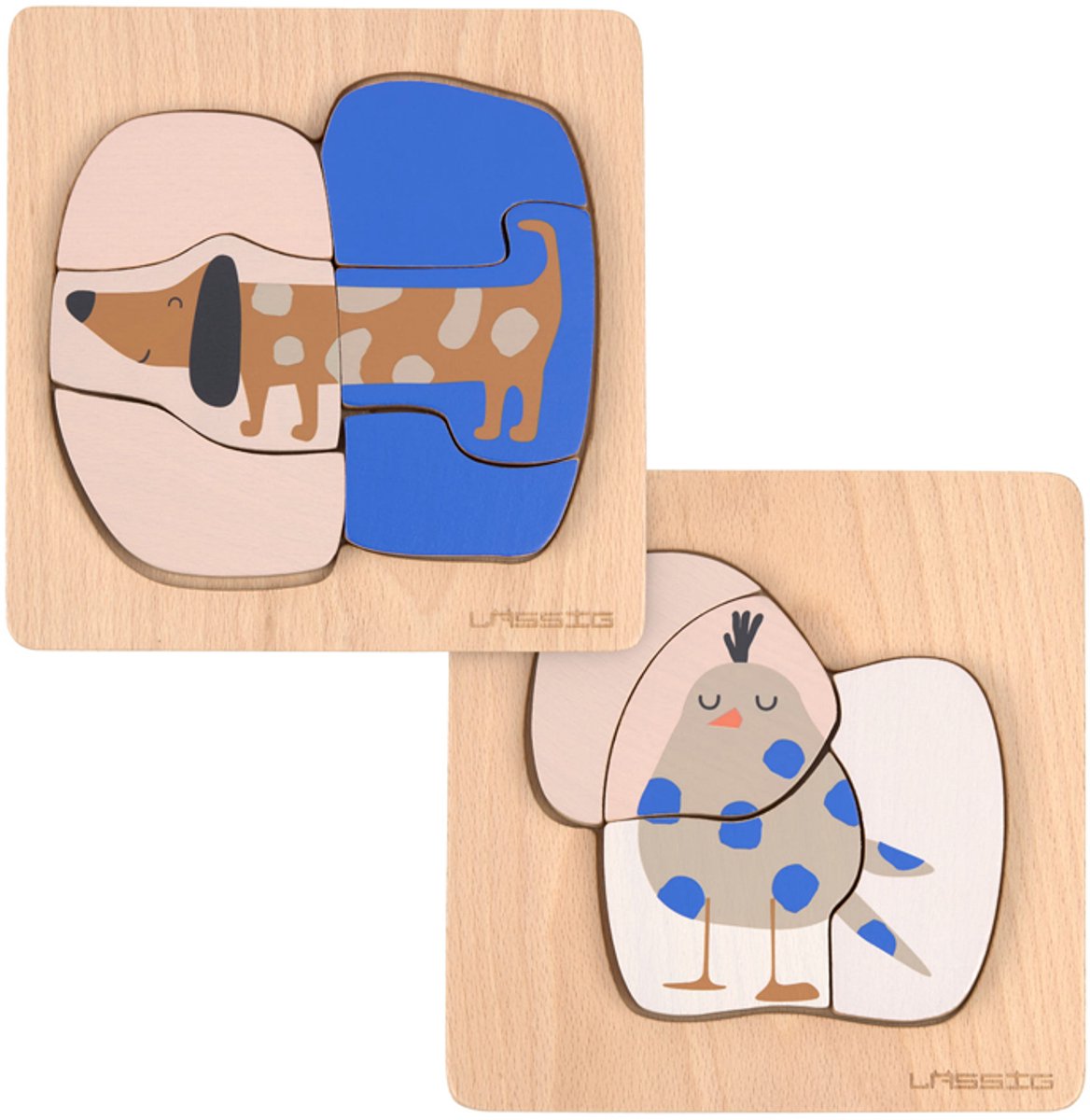 Lässig Houten Puzzel Set - Little Mateys - Hond/Vogel - FSC Hout