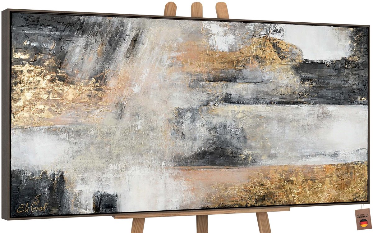 YS Canvas schilderij groot handgeschilderd kleurenmagie abstract uitbundig – YS-Art Gallery – Vrolijke wanddecoratie voor woonkamer – Modern schilderij voor hal en kantoor Grey