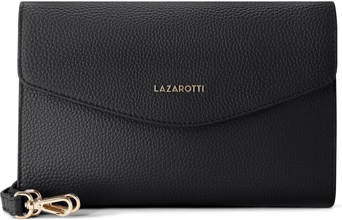 Lazarotti Leren Koppeling Schoudertas Bologna Leather Clutch Black Zwart