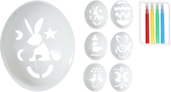 Paaseieren schilderen sjablonen met 4 stiften - hobby - eieren kleuren - kunststof - 6 variaties