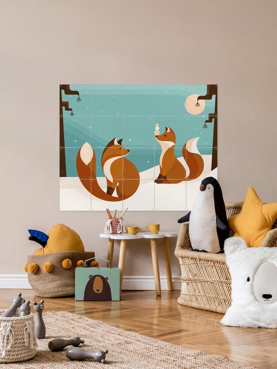 IXXI Vosjes, Elke Uijtewaal - 100 x 80 cm - Outil d'accrochage gratuit - Grande décoration murale et affiches - Illustrations, Digital Art, Ludique, Coloré