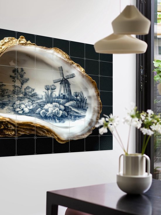 IXXI Delft Blue Oyster - Zwart, Margriet Hulsker - 140 x 100 cm - Support de suspension gratuit - Grande décoration murale et affiches - Réalisme, Classique
