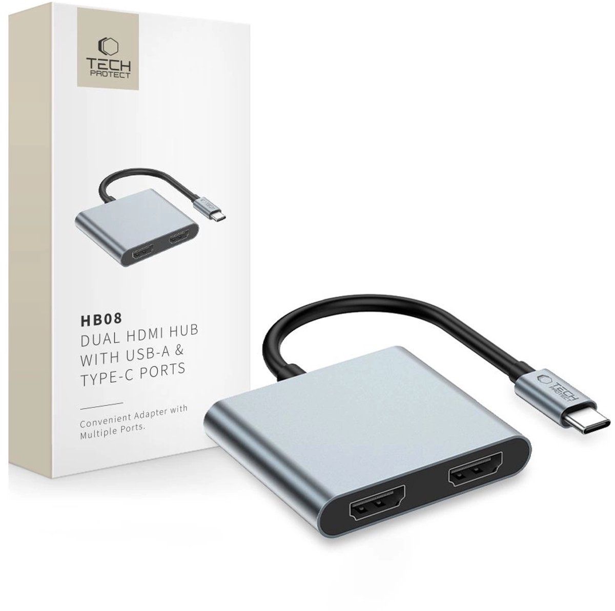 Tech-Protect Adapter 4In1 Usb-C Naar 2X Hdmi 4K 60Hz Voor Macbooks