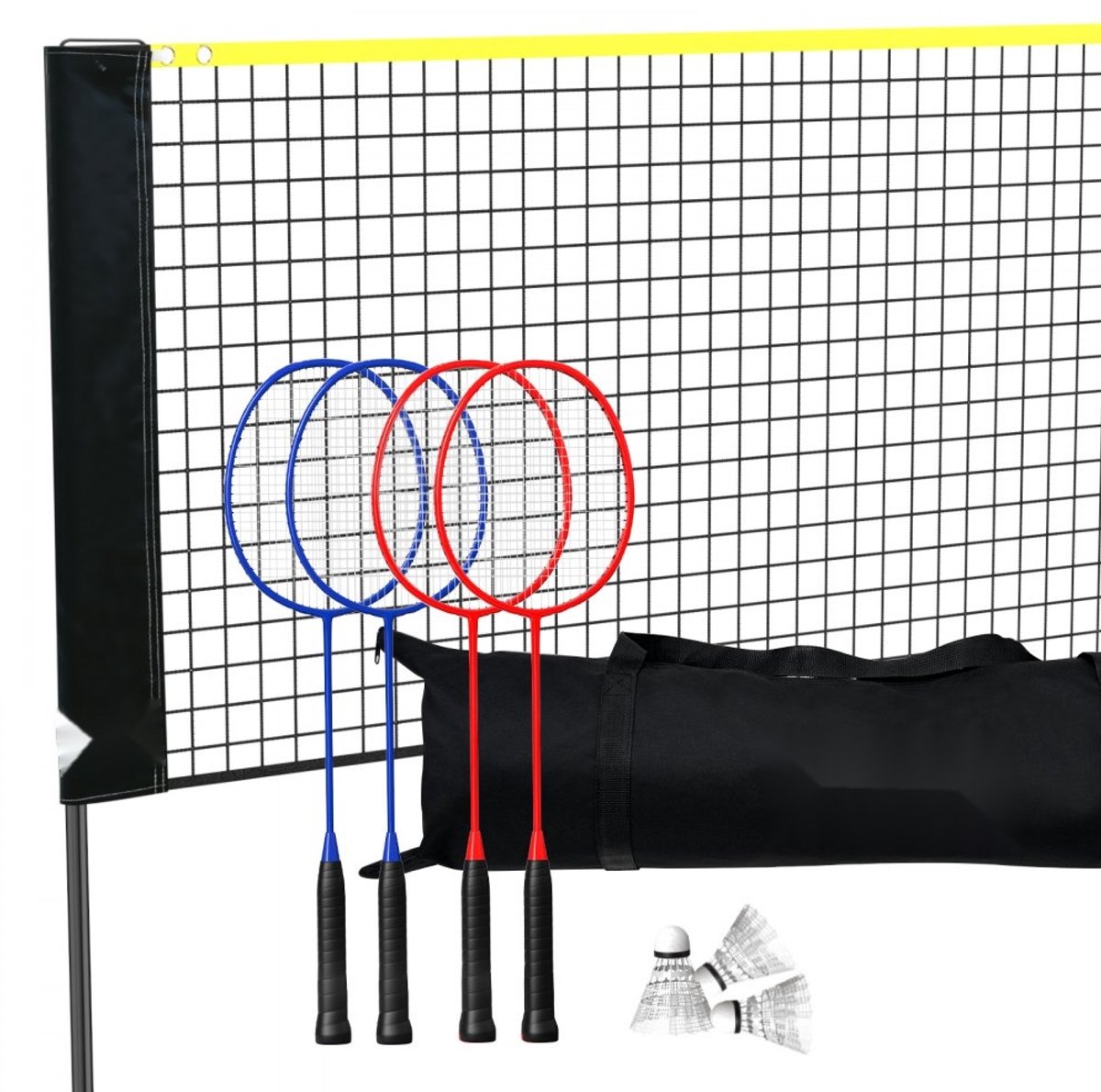 Badmintonnet - Draagbaar Net met Standaard - 6,06 m Breed - Voor Buiten - Ook Als Volleybalnet, Tennisnet en Pickleballnet