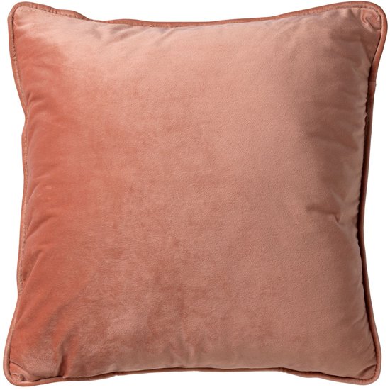 Lichtroze velours sierkussen van 45x45 cm met bies.