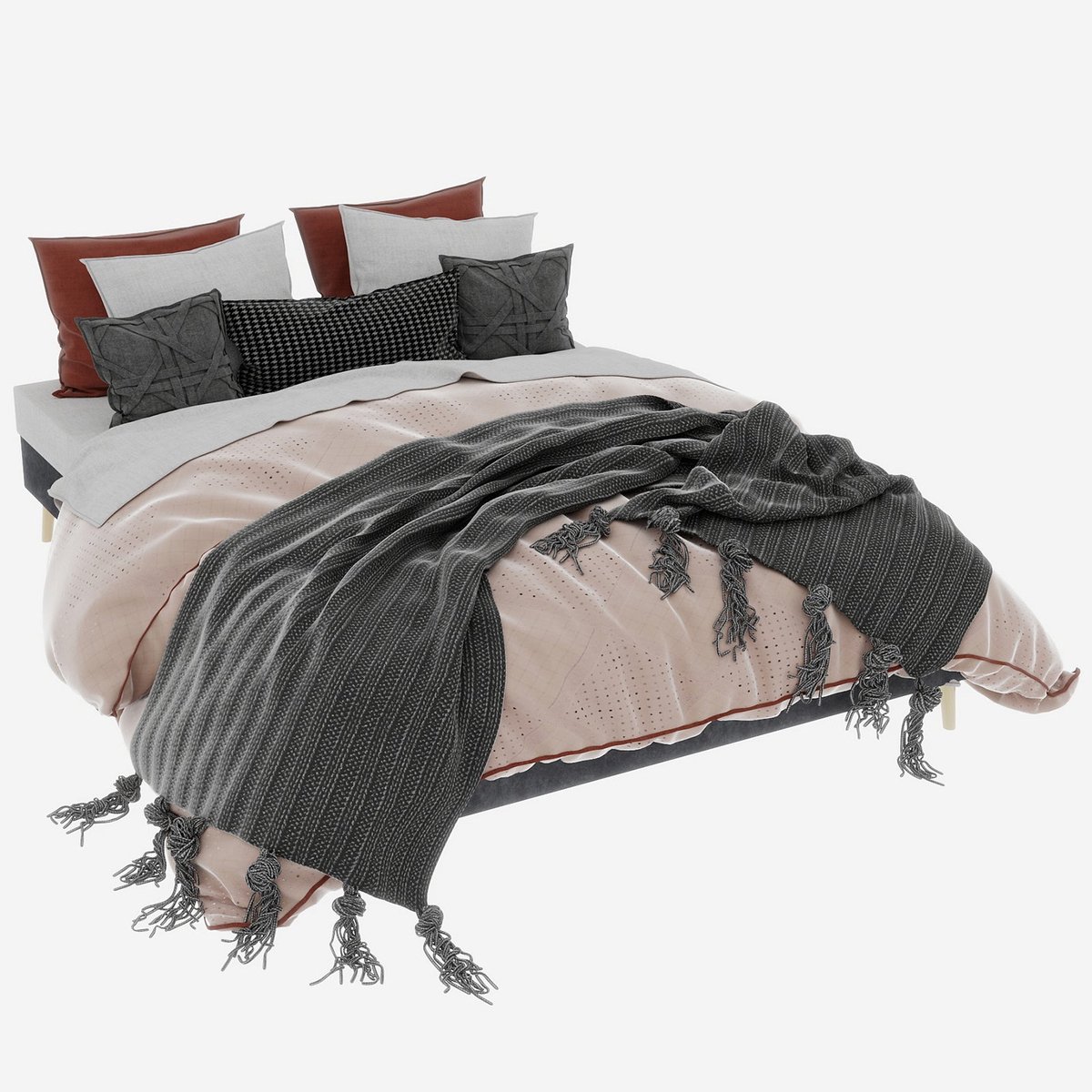 Merax Modern Gestoffeerd Bedframe 160×200 cm – Grijs – Fluwelen Stof – Laag Minimalistisch Bed – Metalen Frame & Houten Lattenbodem – Zonder Hoofdbord & Zonder Matras