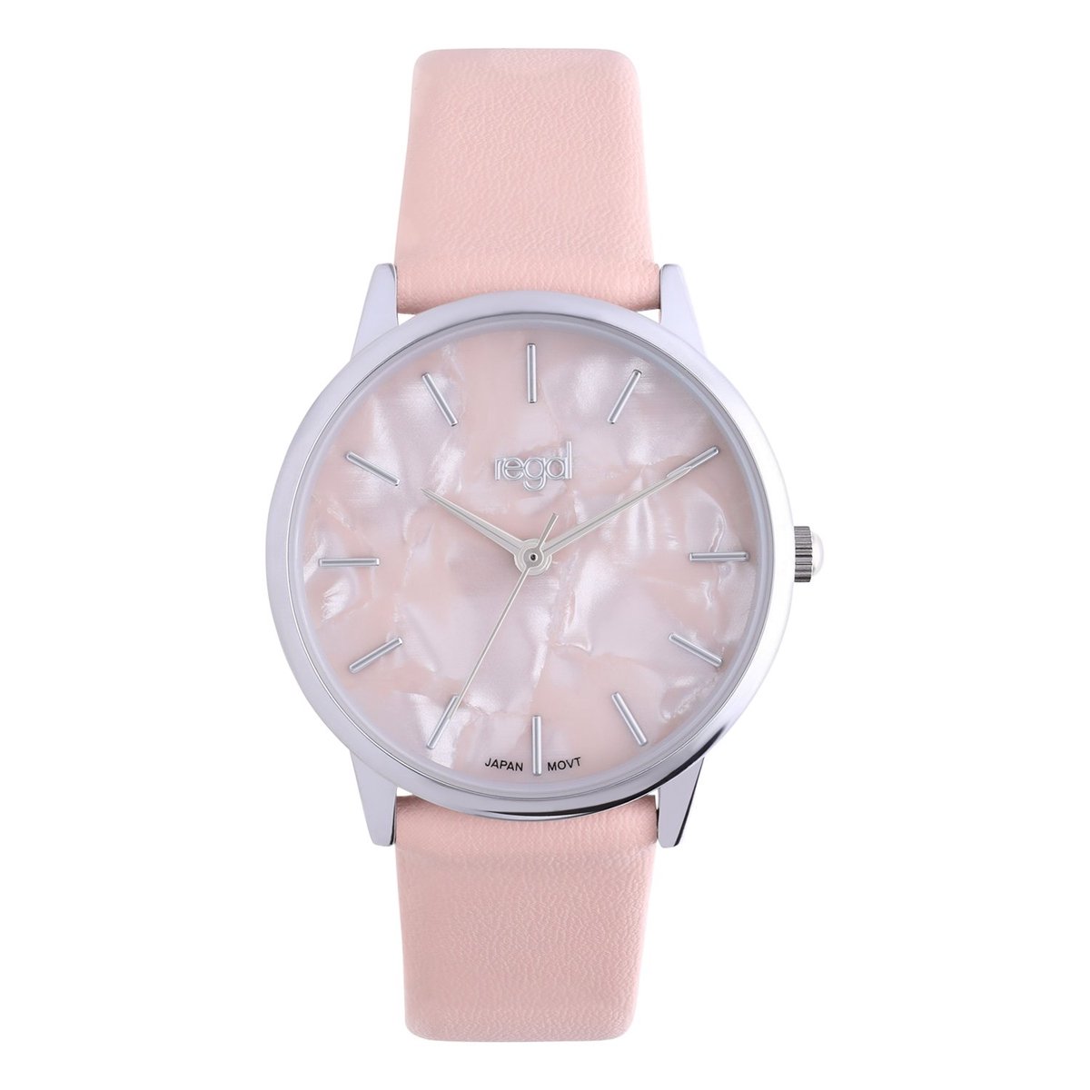 Lucardi Dames Regal dames horloge peach, parelmoer wijzerplaat - Horloge - PU leer - Roze - 27.50 mm