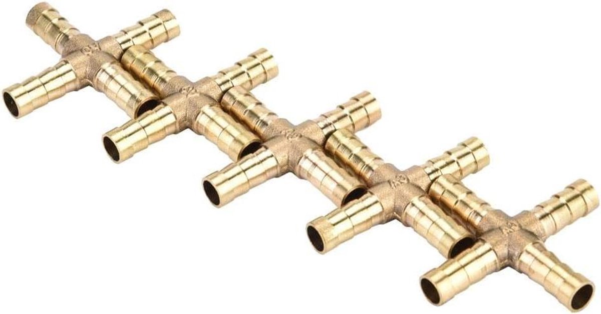 EGoods - Messing 4-weg kruis slangverbinders set - Lucht Water Olie Gas - 6/8/10/12 mm - Slangaansluiting 8mm