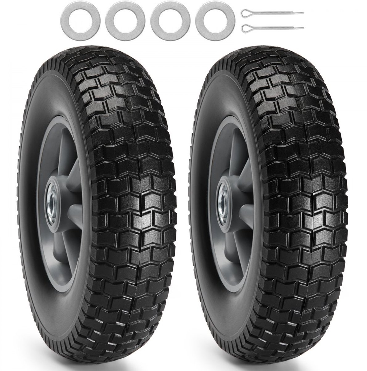 Massieve PU-wielen - Wielset - Set van 2 - 25,4 cm Diameter - Lekvrij Runflat Tubeless - 82 kg Dynamisch - 100 kg Statisch - Voor Handwagens, Dolly's en Tuinkarren