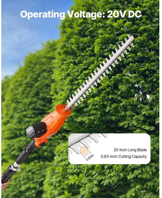 Telescopische accu heggenschaar - Stokheggenschaar - Accu 20 V - Uitschuifbaar 199-248 cm - Mes 51 cm - Kantelbaar 5 standen - Snelheid 1200 slagen/min — afbeelding 2