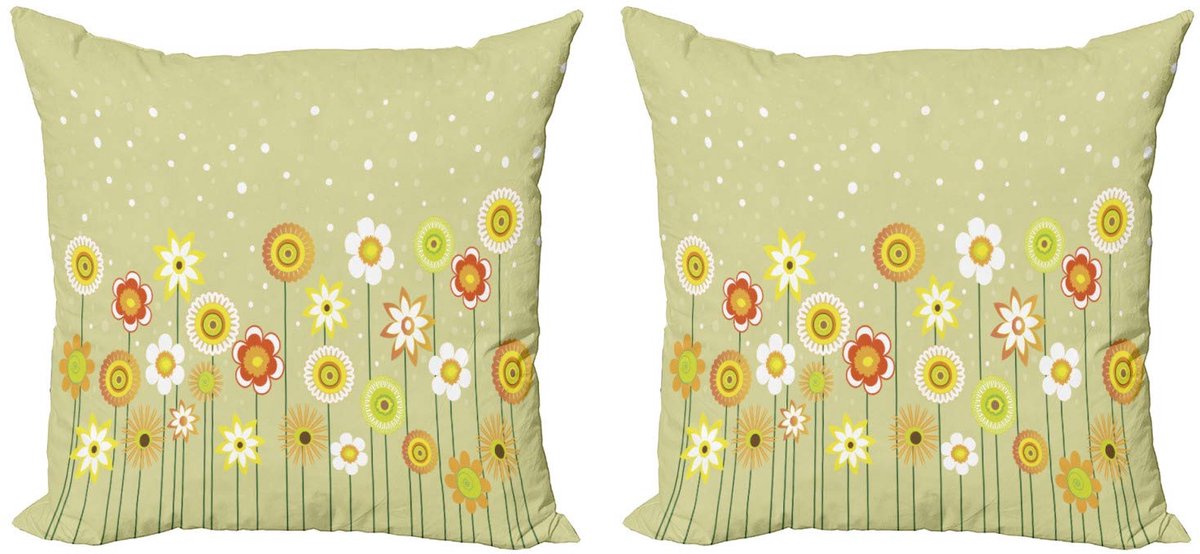 ABAKUHAUS Gele Bloem Kussenhoes – 2x40x40 cm – Dubbelzijdig – Pale Groen Pale Groen Geel