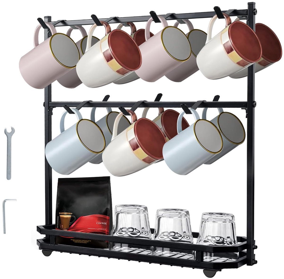 Stunq® Tassenhalter Organizer voor Keuken, Koffie & Bar - Geschikt voor 14 Tassen