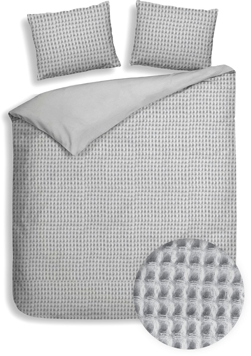 Heckettlane Dekbedovertrek Vafala - Effen Bedlinnen - 200x200-220 cm - Tweepersoons - Grijs - Dekbedovertrek van Katoen Melange Grey