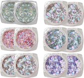 YUBBI Nagel Glitter Poeder - Nail Art Set - Holografisch - Losse Glitter - 2x6 Kleuren