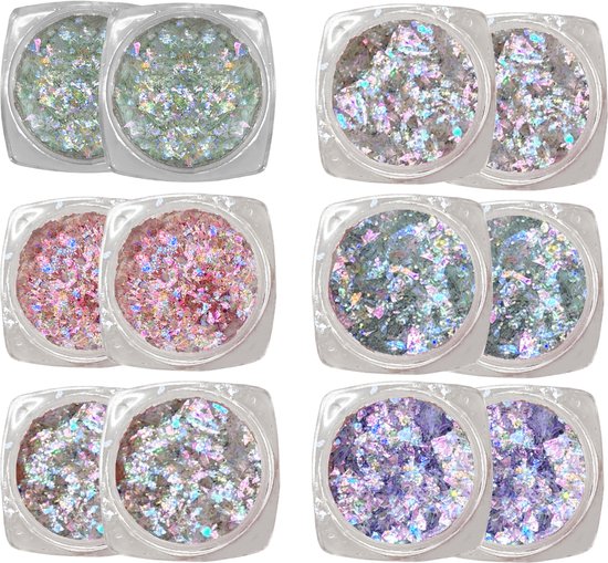 YUBBI Nagel Glitter Poeder – 2x6 Kleuren