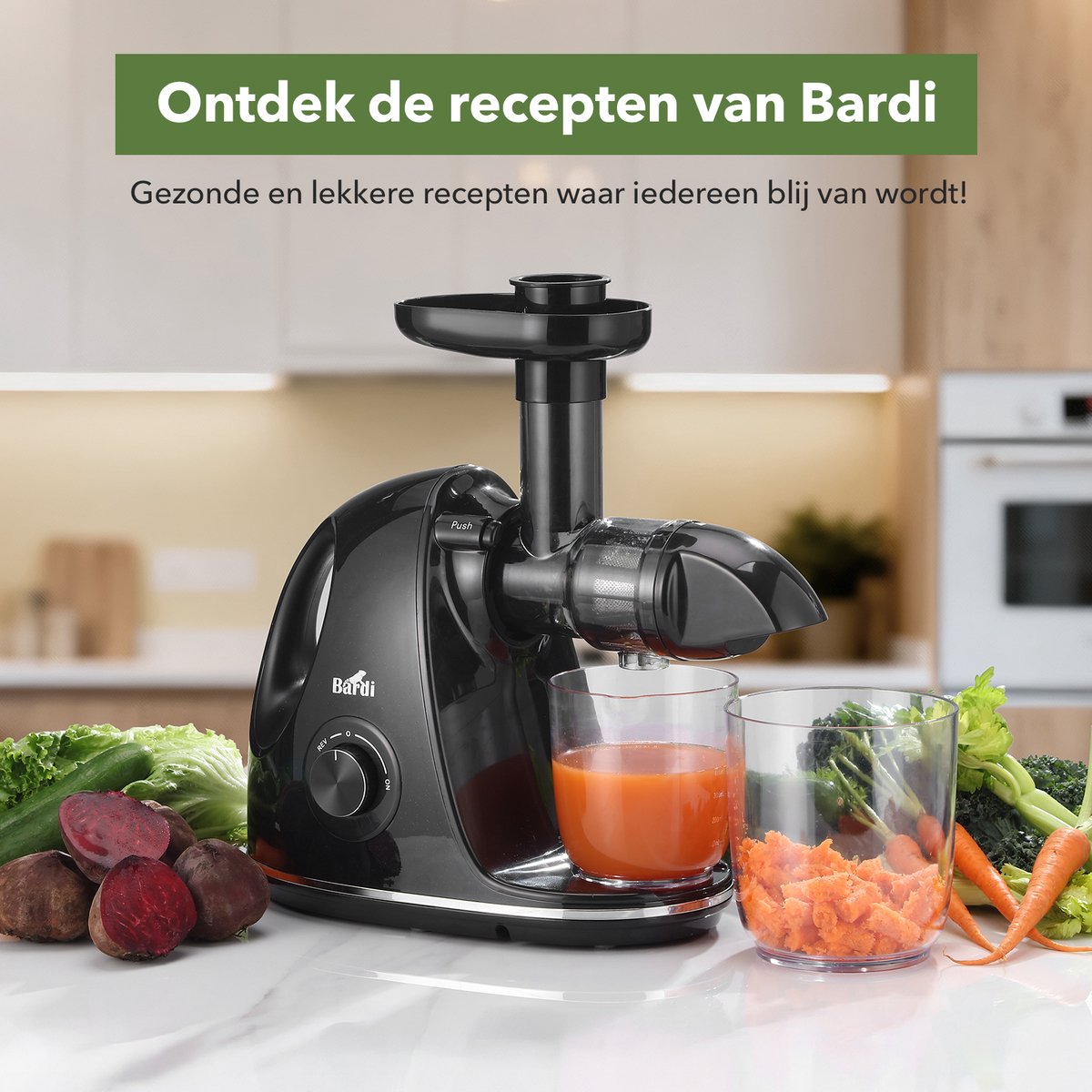 Bardi Slowjuicer – Coldpress Fruitpers voor Groenten & Fruit – 700 ml Pulpreservoir – Met Schenkkan – Zwart thumbnail 4