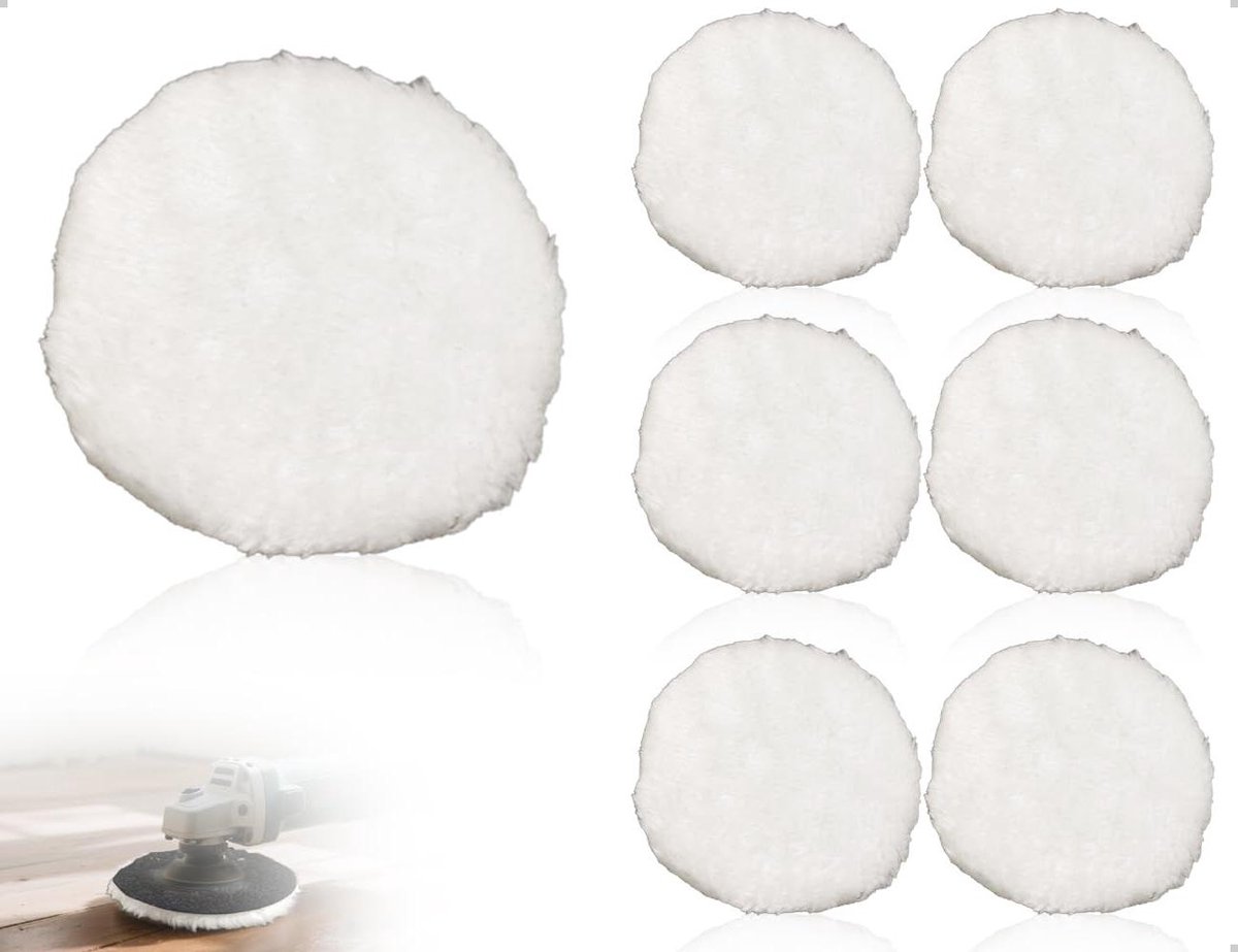Cosensi - POLIJSTPADS set van 6 voor haakse slijpers - Lamswol - Vlakschuurmachines - Autoonderhoud - Huishouden - Kurk - Glas - Keramiek (rond)