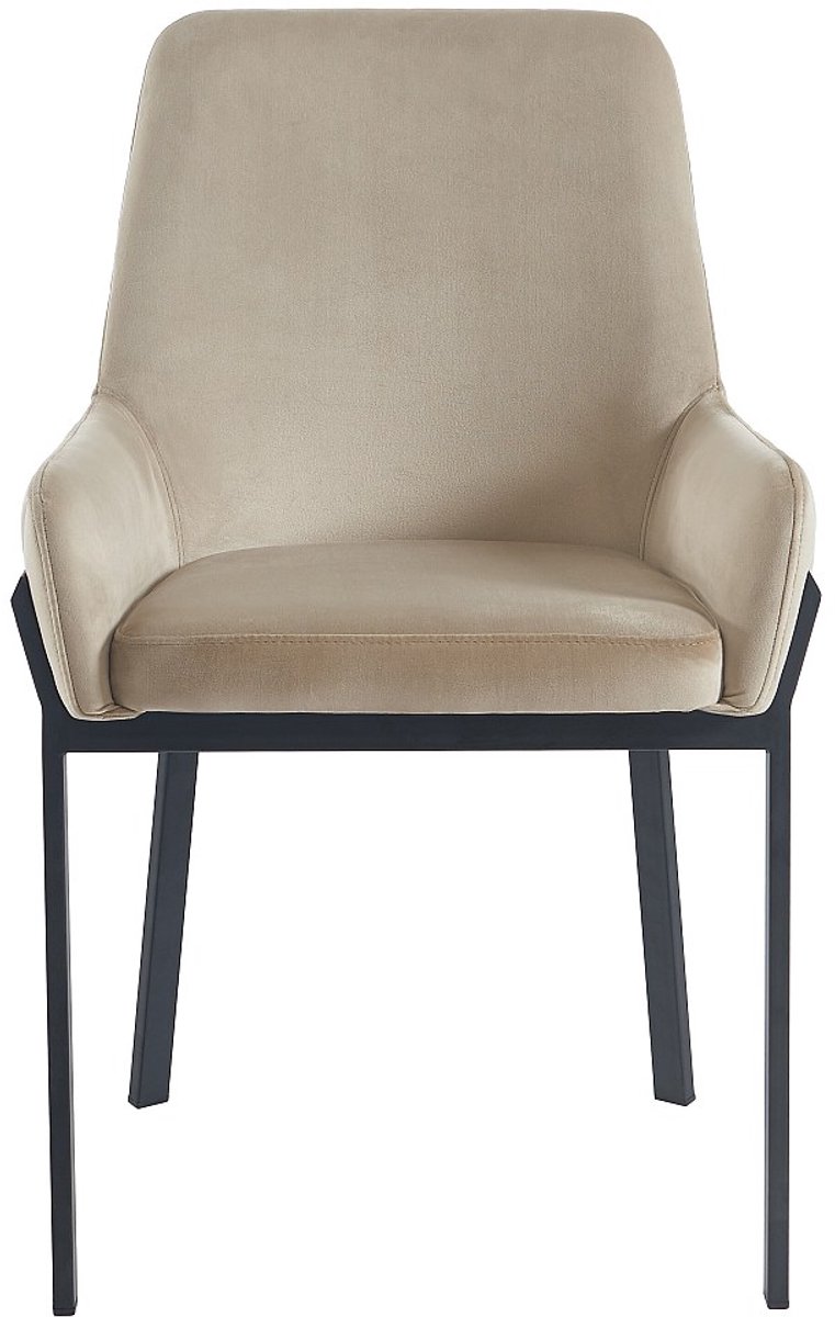 Vente-unique Set van 2 stoelen met fluweel en metalen armleuningen - Beige - CAROLONA