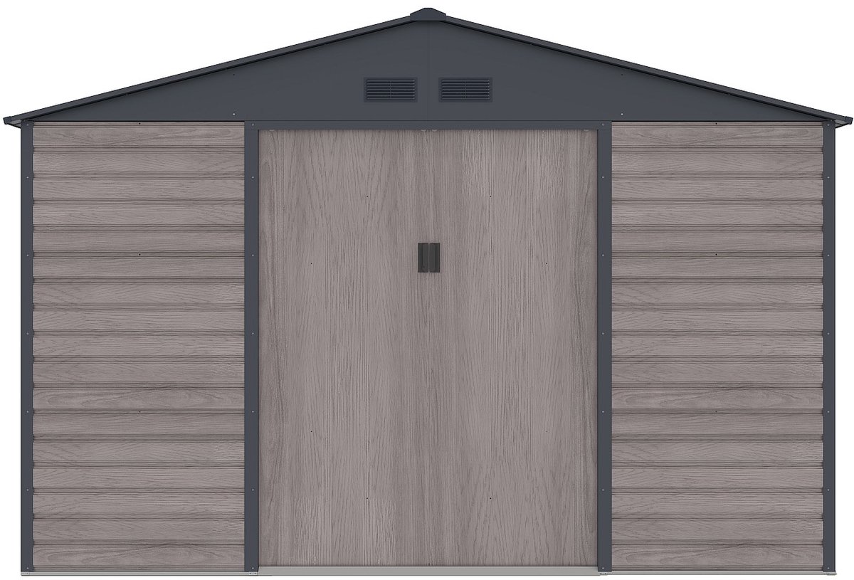 Bol.com Vente-unique Tuinhuisje van gegalvaniseerd staal met grijs houteffect 13,12 m² - ADELMO aanbieding