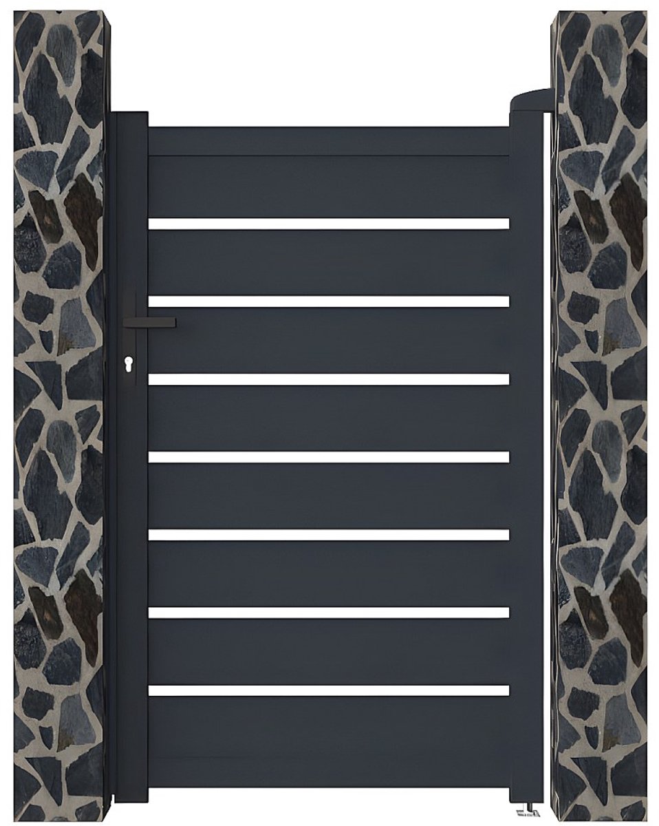 Vente-unique Draaihekje van openewerkt aluminium L103 x H165 cm antraciet - PRIMO