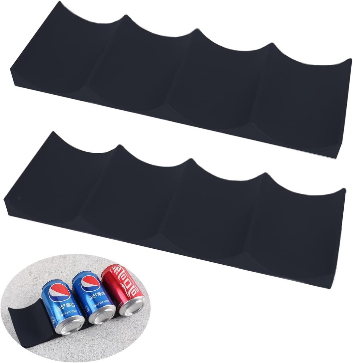 Cosensi - Flessenrek voor Koelkast en Kast - 2 Stuks Organizer in Zwart Siliconen - Drankorganizer voor Bier en Flessen - Geschikt voor Tafel en Pantry