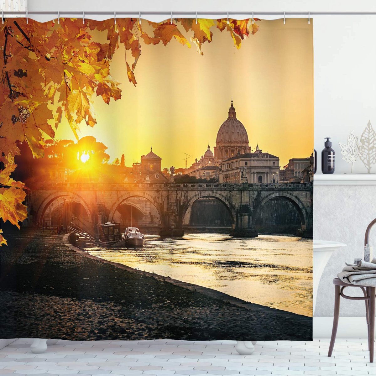 ABAKUHAUS douchegordijn – Sunset Tiber Rom – Marigold Zwart 175×200 cm