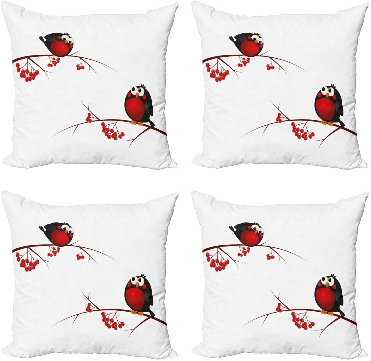 ABAKUHAUS Lijsterbes – 4x50x50 cm kussenhoes – Cartoondruk – Rood