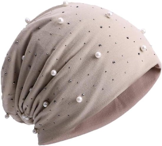 Cosensi - Bonnet pour femmes avec perles et rivets strass pour le glamour hivernal - bonnet en coton - bonnet chimio perles - enveloppe chaude pour la tête - bonnet en tissu pour femmes et filles - outdoor