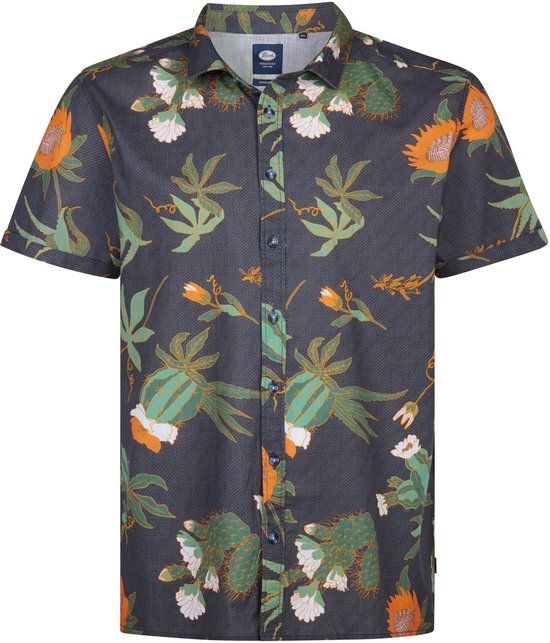 Petrol Industries - Heren Plus Size overhemd met all-over print Nomad - Zwart - Maat 4XL