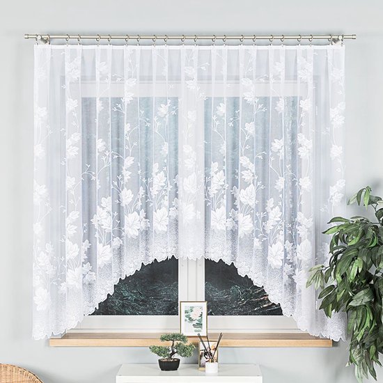 Markizeta BOŻENA Serie - Jacquard Gordijn - 300x160 cm - Bloemmotief - Witte Kleur
