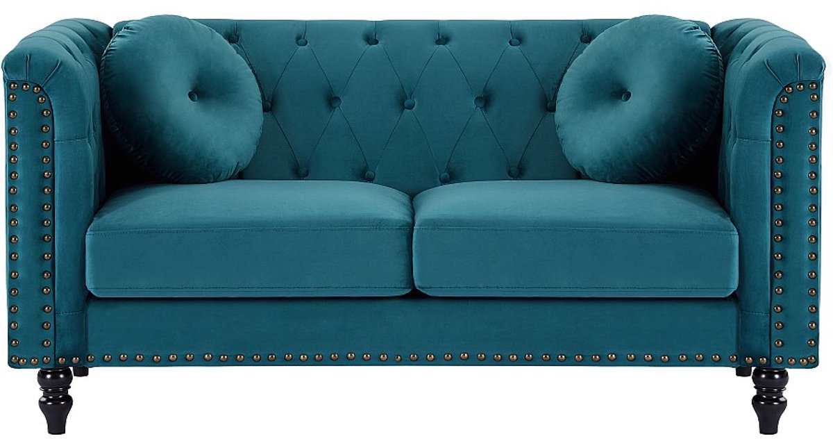Vente-unique Tweezitsbank van blauwgroen velours TURNER Groenblauw