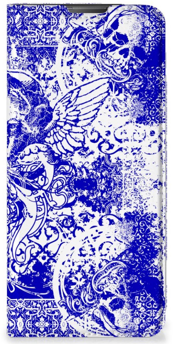 Mobiel BookCase Motorola Moto E20 Angel Skull Blauw