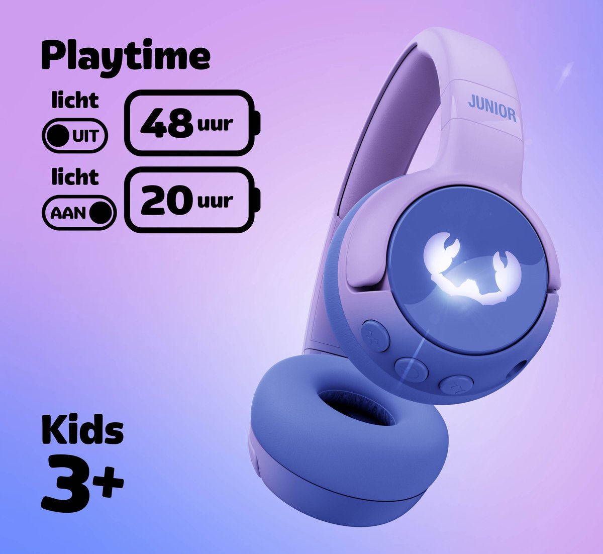 Fresh 'n Rebel Code Junior - Koptelefoon kind - Kinder koptelefoon - Draadloos (Bluetooth) & Bedraad – Inclusief Aux kabel (1m) - Groovy Galaxy – foto 2