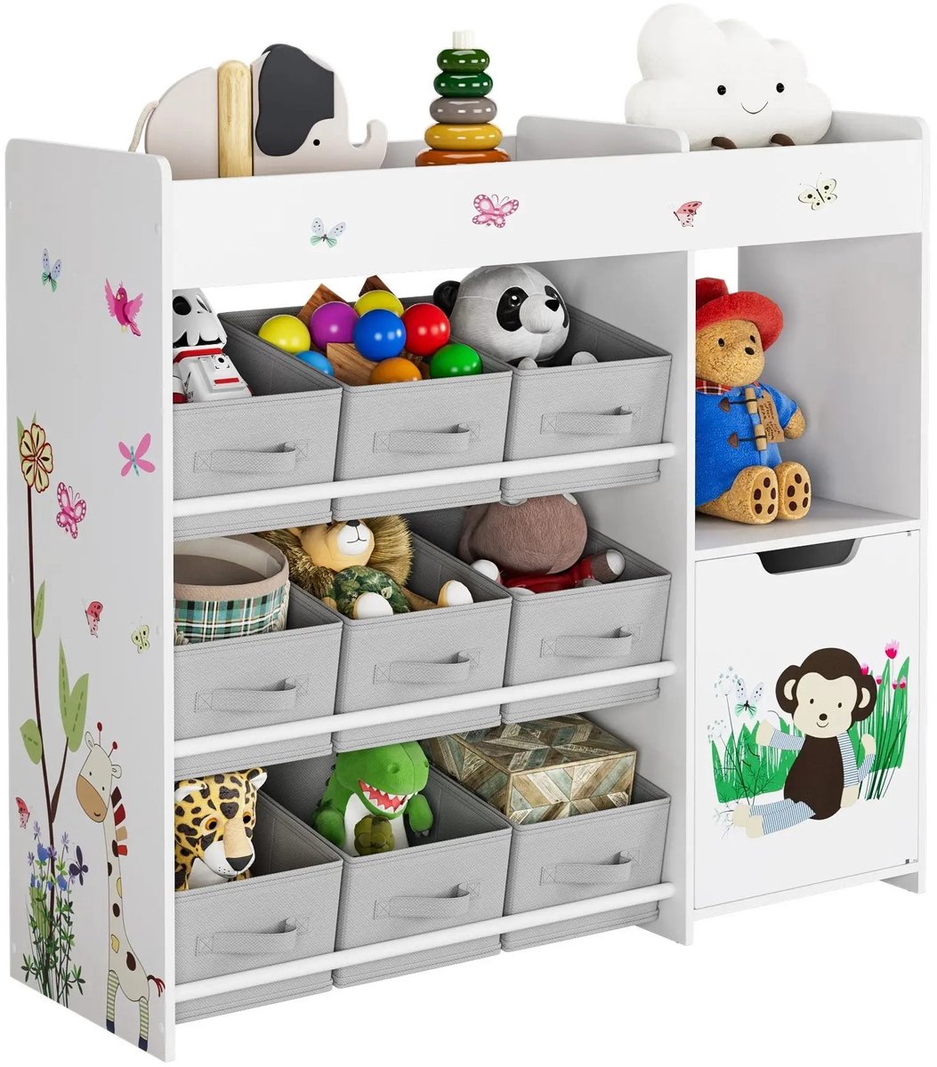ShaSha Speelgoedkast - Organizer opbergkast - 10 Opbergruimte - Boekenkast- Kinderkamer organizer - Opbergmanden - 1 dichte kast - Wit