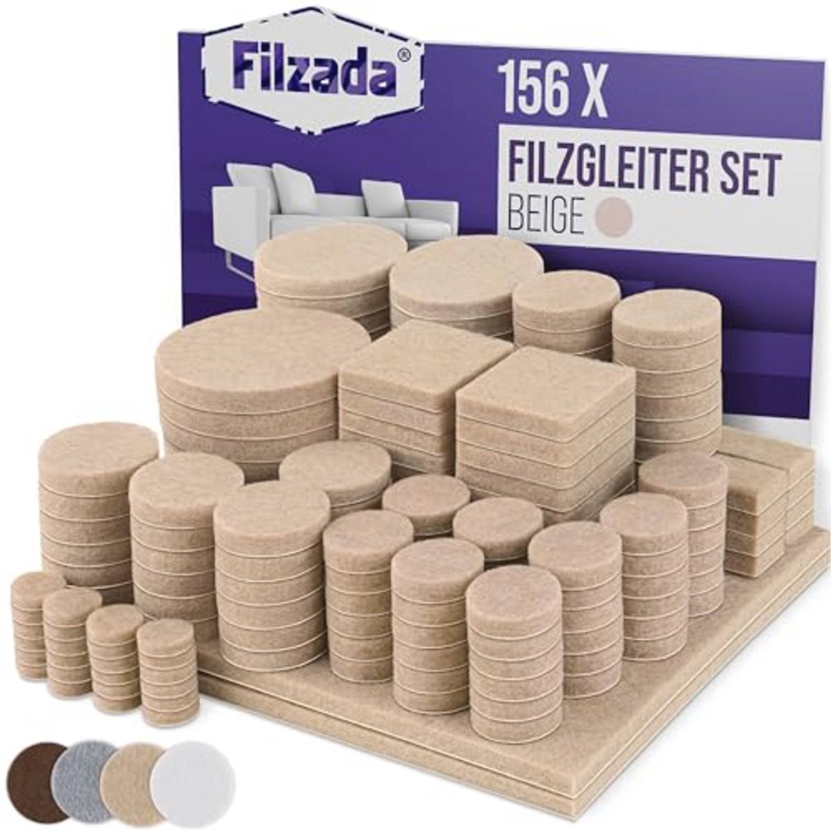 Viltglijders zelfklevend set van 156 stuks - vierkant en rond - beige - professionele meubelglijders met ideale hechtkracht
