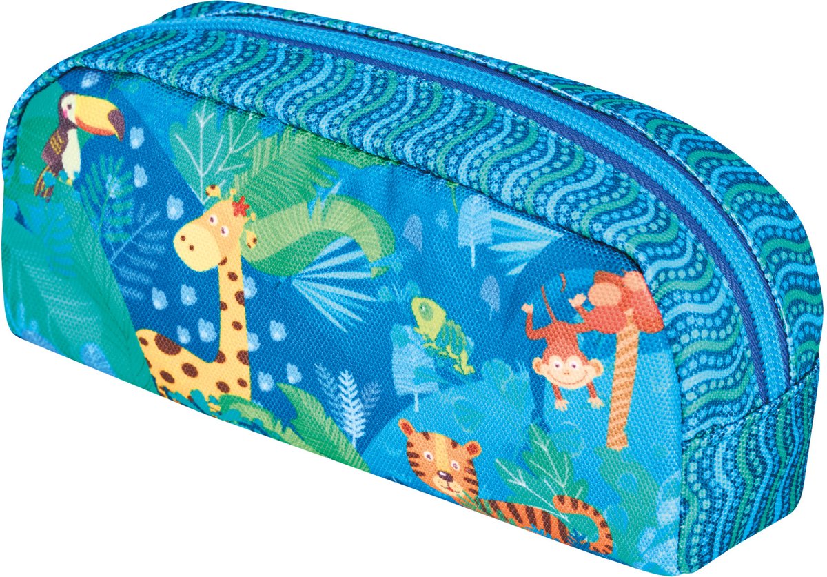 Herlitz Jungle Safari, Zachte etui, Polyester, Blauw, Meerkleurig, Afbeelding, Jongen/meisje, Rits