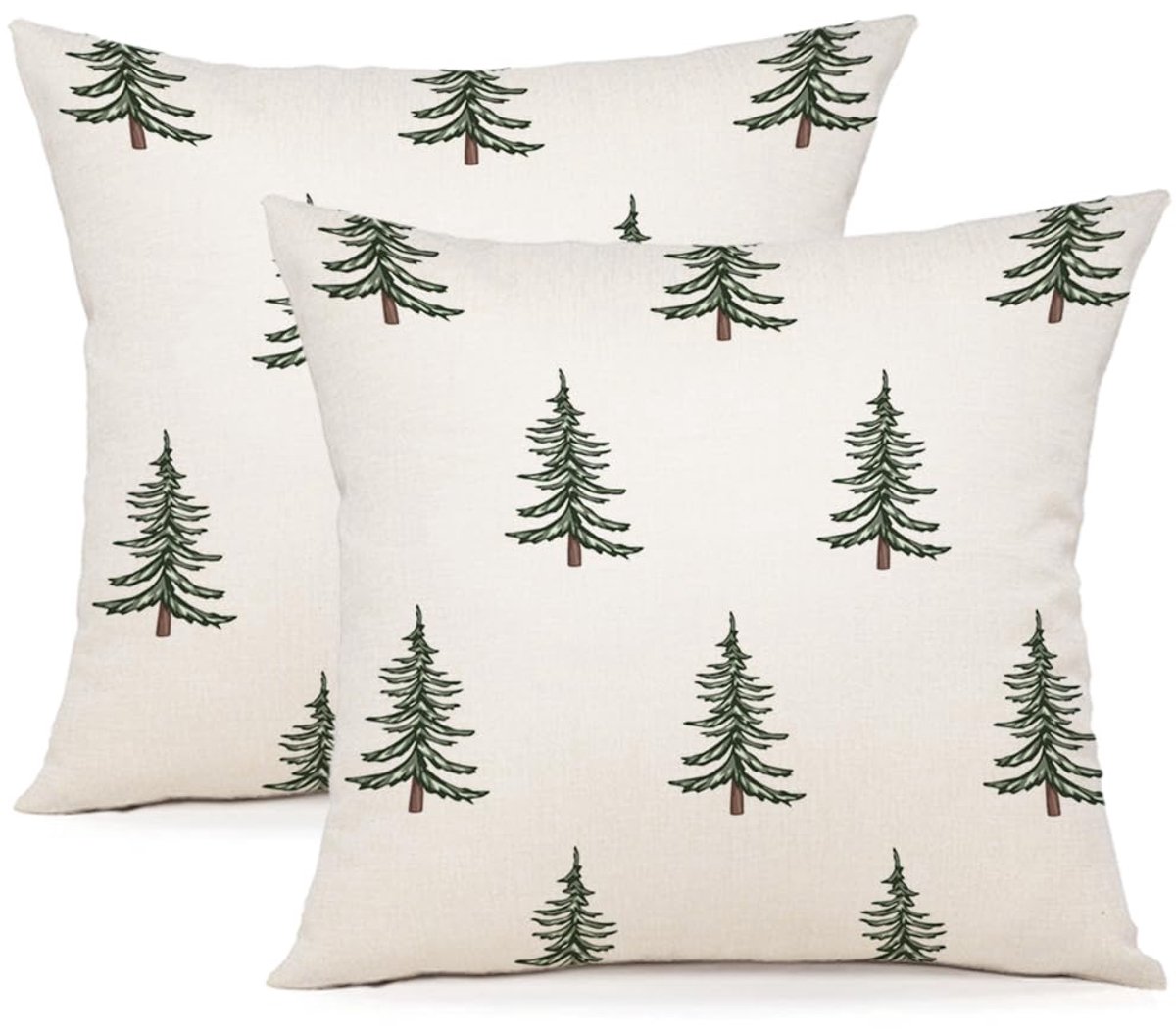 Unyqoos Set van 2 feestelijke kussenslopen voor sfeervolle kerstdecoratie in huis Wit groen