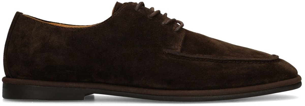 Manfield - Heren - Donkerbruine suède veterschoenen - Maat 44
