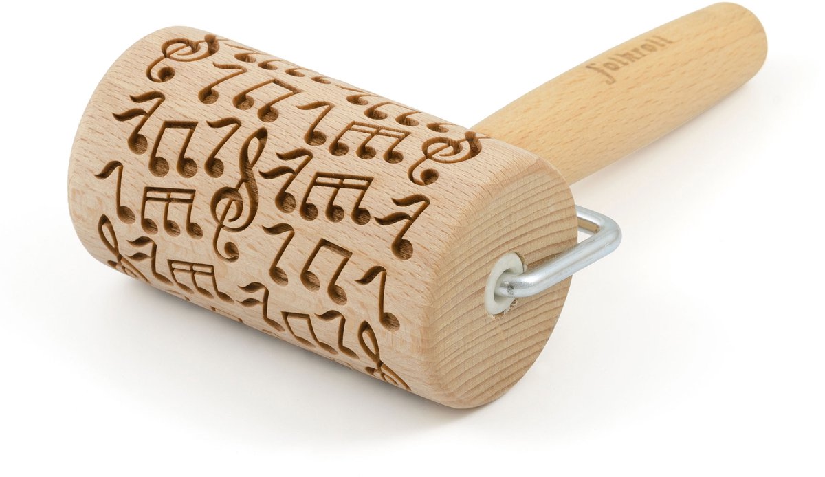 Folkroll deegroller, muziek, mini, 9,5 cm, deegroller, embossing roller, patroon, motief, rol, beukenhout, 332917