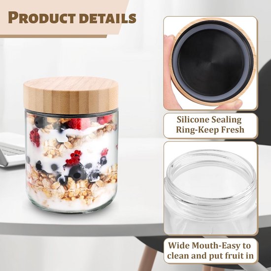 Meal Prep Glazen Set van 6 - 500ml Glas Joghurt Glazen voor Snacks, Gewürze en Cerealien — afbeelding 4