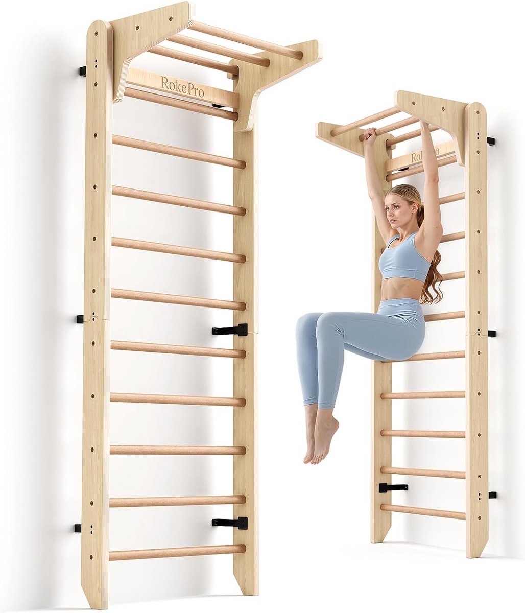 Multifunctionele Zweedse ladder voor thuisgymnastiek - Wandgemonteerde houten gymnastiekbar voor kinderen en volwassenen