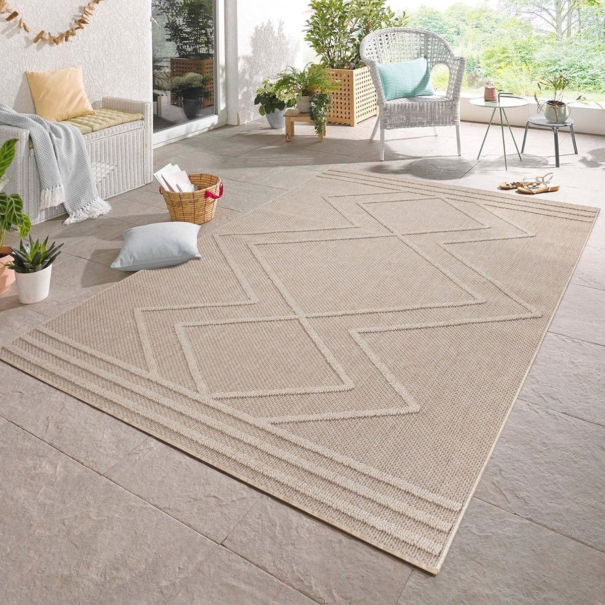 Boheemse Beigekleurige Vloerkleed voor Binnen en Buiten - 160 x 230 cm - Regenbestendig en