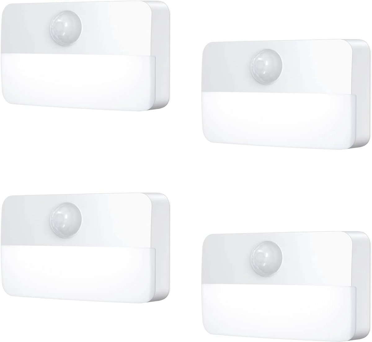 Nachtlampje met bewegingsmelder en batterij, 4 stuks, automatisch aan/uit, ideaal voor slaapkamer en trap