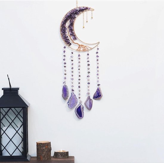 Foto: Paarse kristallen boom des levens dromenvanger yoga muurkunst en woondecoratie