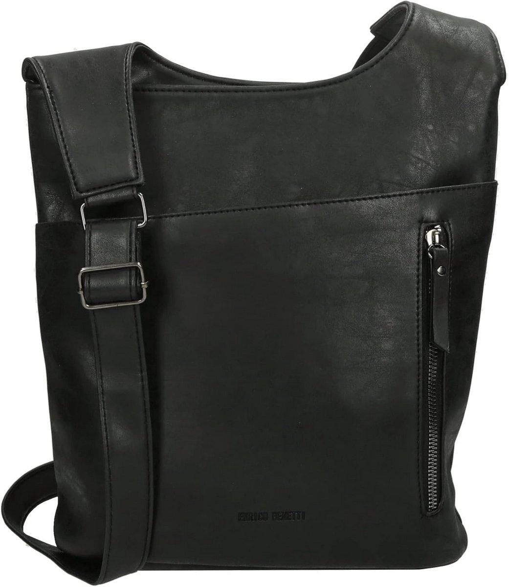 Dames Schoudertas Crossover in Lederlook - Zwart, 27x27x10 cm