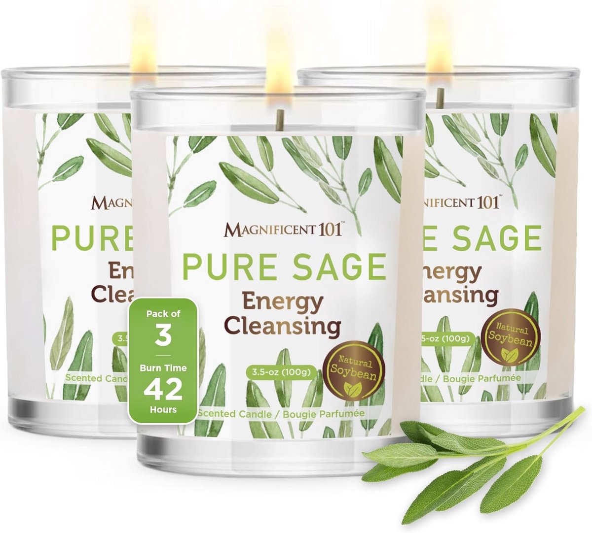 Set van 3 langhoudende pure salie smudge kaarsen voor meditatie en energie reiniging